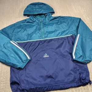 Vintage Adidas Anorak Jacket Men Medium Colorblock Windbreaker‎ Blue Green 1/2